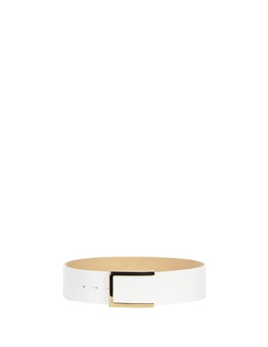 Ceinture rigide taille haute en cuir avec boucle carrée et logo Rinascimento