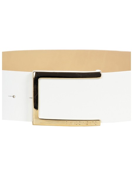 Ceinture rigide taille haute en cuir avec boucle carrée et logo Rinascimento