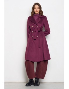 Manteau long en velours avec boutons siglés et ceinture assortie Rinascimento