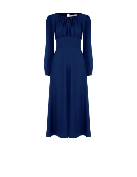Robe midi en tissu fluide avec encolure surpiquée Rinascimento