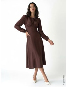 Robe midi en tissu fluide avec encolure surpiquée Rinascimento