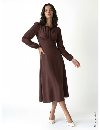 Robe midi en tissu fluide avec encolure surpiquée Rinascimento