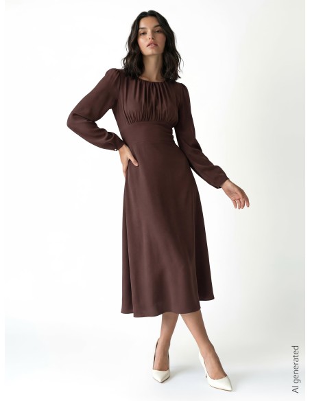 Robe midi en tissu fluide avec encolure surpiquée Rinascimento