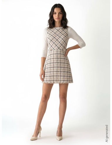 Robe courte trapèze en tweed avec boutons logo RR et bas effiloché Rinascimento