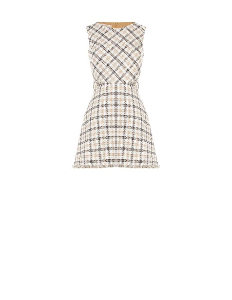 Robe courte trapèze en tweed avec boutons logo RR et bas effiloché Rinascimento