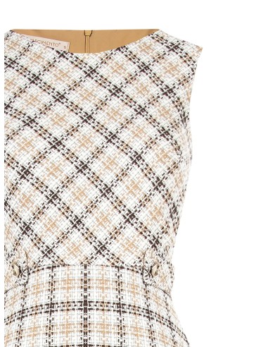 Korte trapeziumjurk van tweed met RR-logoknopen en rafelige zoom van Rinascimento