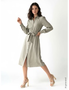 Robe-chemise midi en tissu léger mélangé de viscose avec ceinture assortie Rinascimento