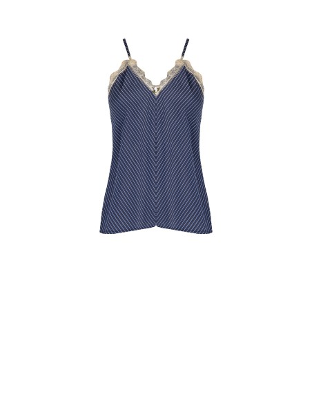 Top cintré en mélange de viscose à effet légèrement froissé, avec rose appliquée et dentelle Renaissance