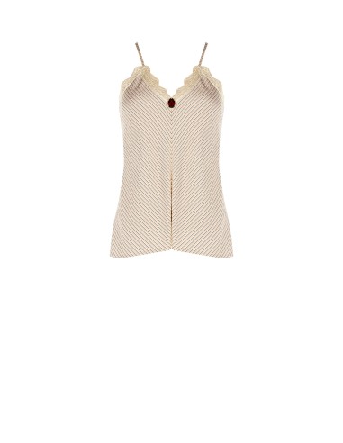 Top cintré en mélange de viscose à effet légèrement froissé, avec rose appliquée et dentelle Renaissance