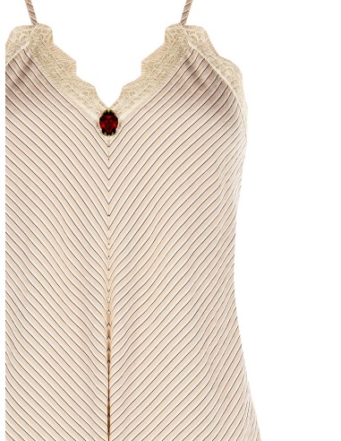 Top cintré en mélange de viscose à effet légèrement froissé, avec rose appliquée et dentelle Renaissance