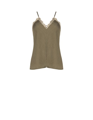 Top cintré en mélange de viscose à effet légèrement froissé, avec rose appliquée et dentelle Renaissance