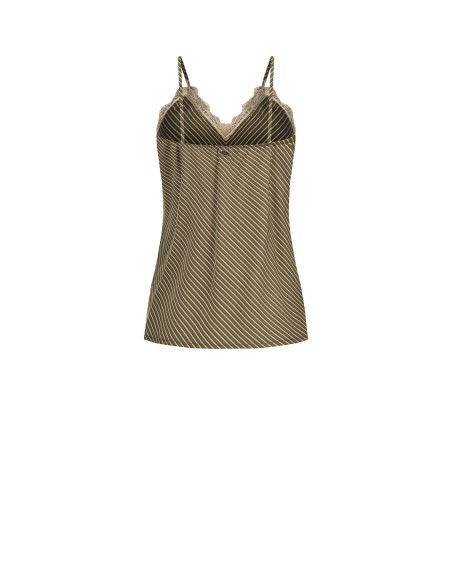 Top cintré en mélange de viscose à effet légèrement froissé, avec rose appliquée et dentelle Renaissance