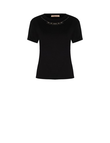 T-shirt regular en coton à col rond avec strass Rinascimento