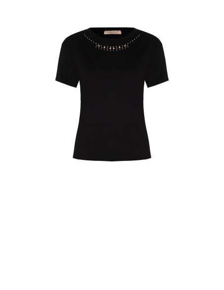 T-shirt regular en coton à col rond avec strass Rinascimento
