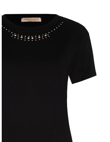 Regular T-shirt van katoen met strass en ronde hals van Rinascimento