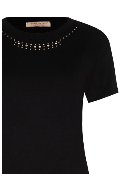 T-shirt regular en coton à col rond avec strass Rinascimento