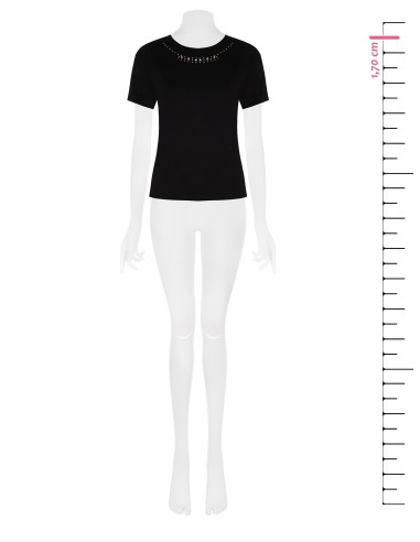 T-shirt regular en coton à col rond avec strass Rinascimento