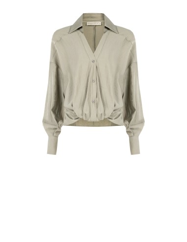 Blouse ample effet ballon sur le devant en tissu léger mélangé de viscose avec col en V Rinascimento