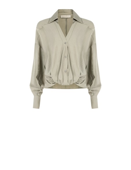 Blouse ample effet ballon sur le devant en tissu léger mélangé de viscose avec col en V Rinascimento