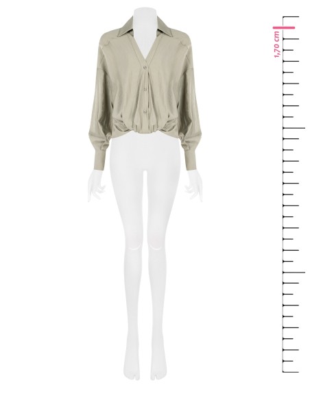 Blouse ample effet ballon sur le devant en tissu léger mélangé de viscose avec col en V Rinascimento