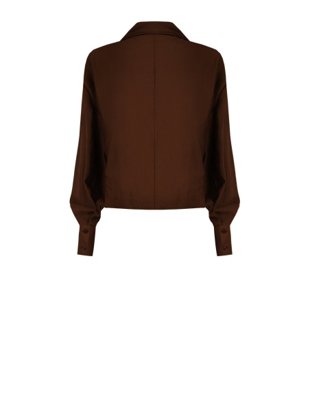 Blouse ample effet ballon sur le devant en tissu léger mélangé de viscose avec col en V Rinascimento