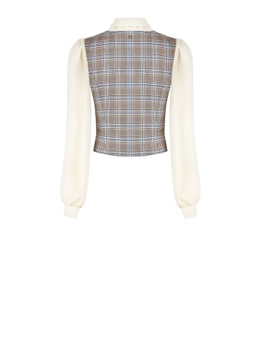 Blouse façon gilet à motif prince-de-galles avec manches et col en georgette Rinascimento
