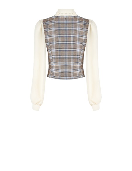 Blouse façon gilet à motif prince-de-galles avec manches et col en georgette Rinascimento