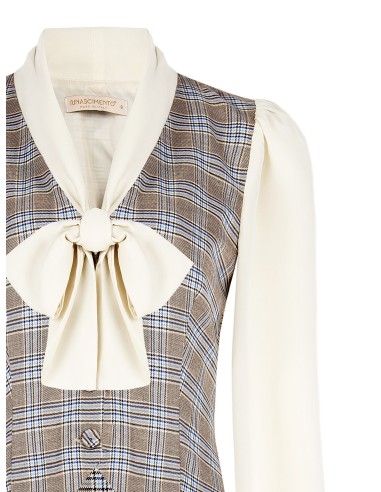 Blouse façon gilet à motif prince-de-galles avec manches et col en georgette Rinascimento