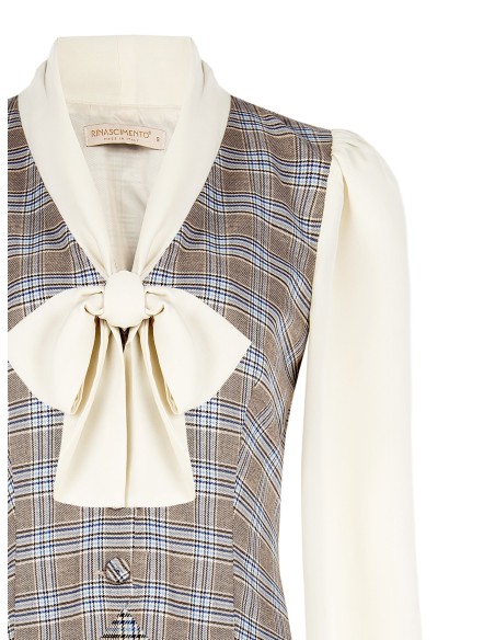 Blouse façon gilet à motif prince-de-galles avec manches et col en georgette Rinascimento