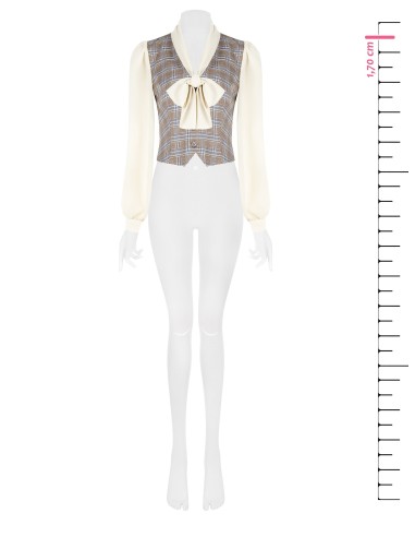 Blouse façon gilet à motif prince-de-galles avec manches et col en georgette Rinascimento
