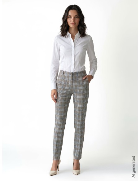 Pantalon droit à motif prince-de-galles avec bouton assorti et poches Rinascimento