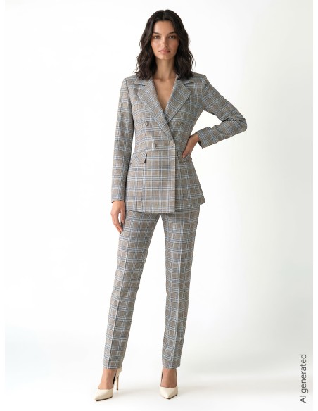 Pantalon droit à motif prince-de-galles avec bouton assorti et poches Rinascimento
