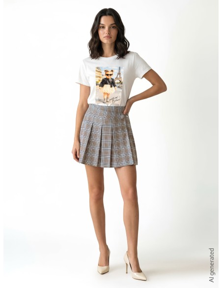 Jupe-culotte courte à motif prince-de-Galles et plis sur le devant Rinascimento
