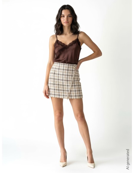 Minijupe trapèze en tweed avec bouton siglé RR et détail effrangé Rinascimento