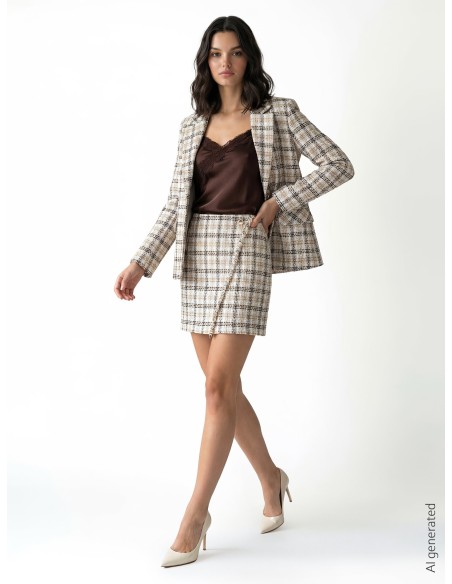 Minijupe trapèze en tweed avec bouton siglé RR et détail effrangé Rinascimento
