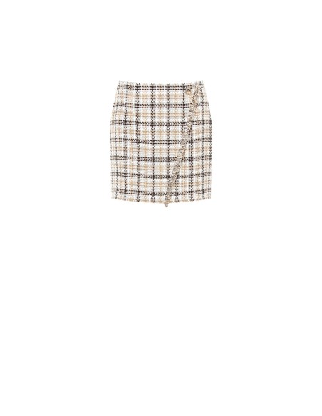 Minijupe trapèze en tweed avec bouton siglé RR et détail effrangé Rinascimento