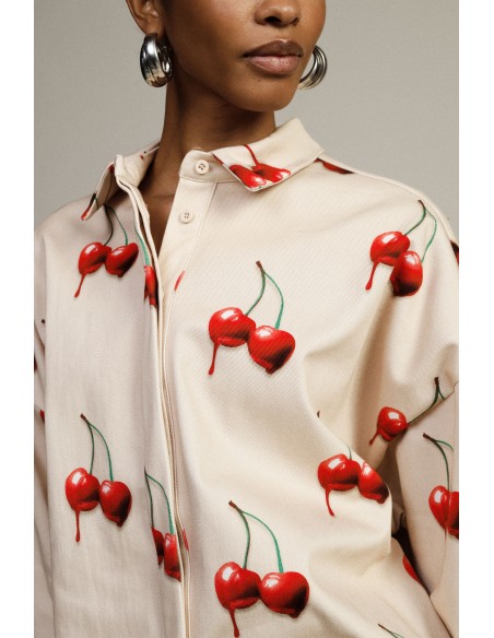 Dixie blouse met kersenprint en lange mouwen