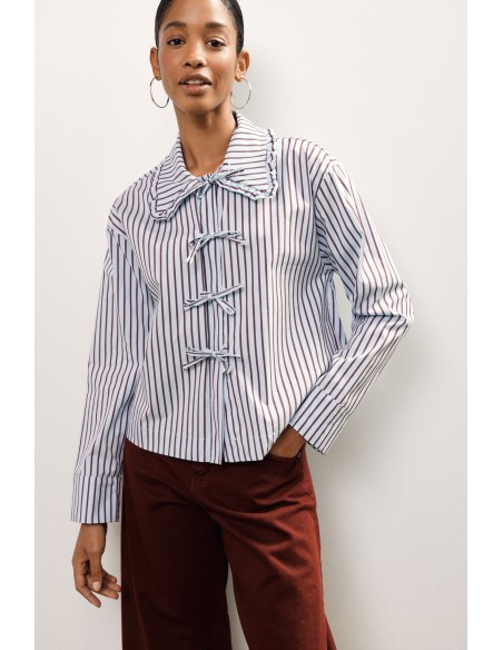 Chemise rayée avec nœud papillon et col à volants Dixie