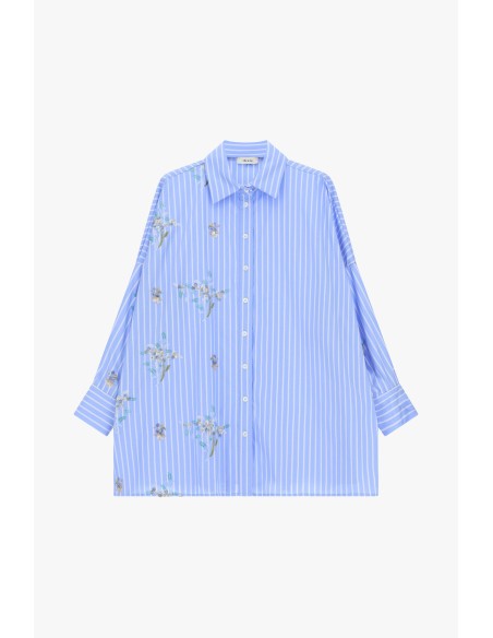 Chemise oversize à rayures et broderie florale Dixie