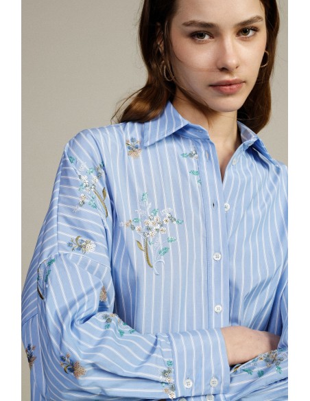 Chemise oversize à rayures et broderie florale Dixie