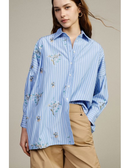 Chemise oversize à rayures et broderie florale Dixie