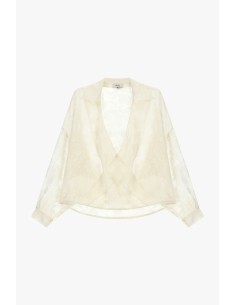 Dixie jacquard blouse met overslag en wijde mouwen