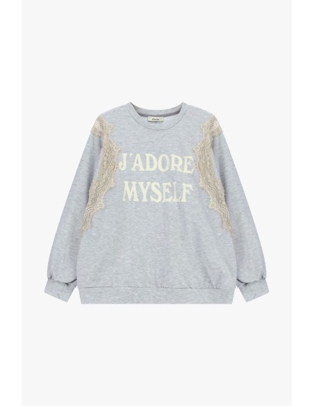 Sweater met ronde hals, kanten details en Dixie-opschrift aan de voorkant