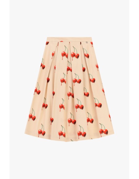 Jupe plissée à motif de cerises, longueur moyenne Dixie