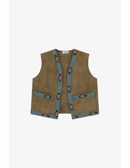 Dixie-vest met geborduurde biezen en zakken aan de voorkant