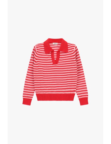 Dixie V-Neck Striped Sweater With Ribbed Detailing