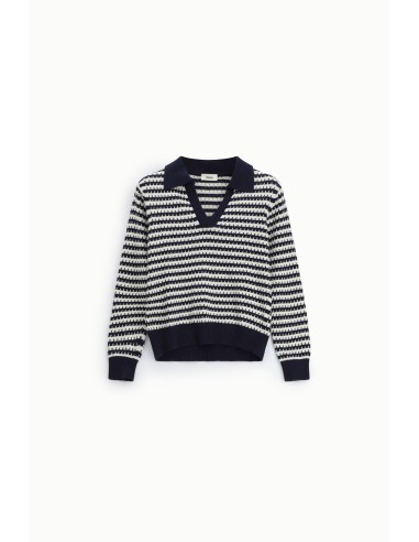Dixie V-Neck Striped Sweater With Ribbed Detailing