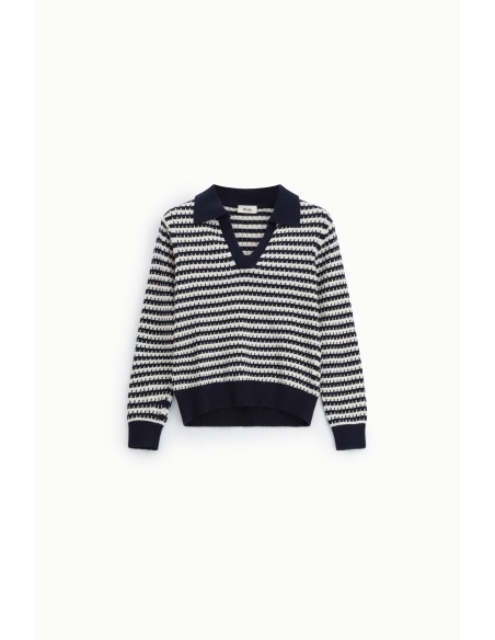 Dixie V-Neck Striped Sweater With Ribbed Detailing
