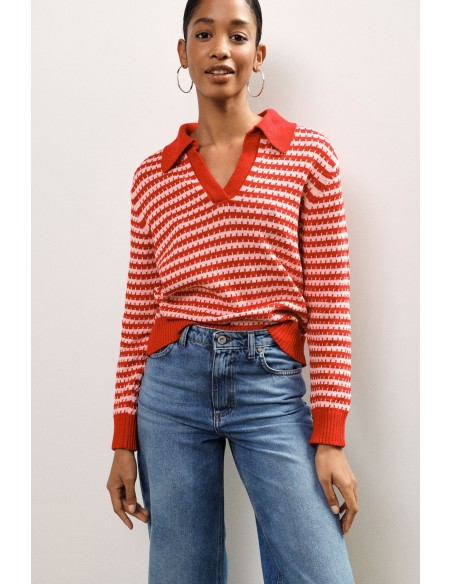Dixie V-Neck Striped Sweater With Ribbed Detailing