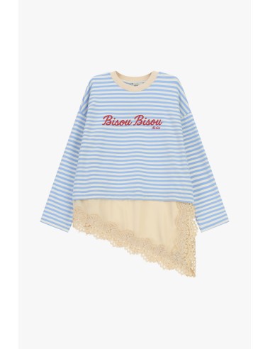 T-shirt rayé avec lettrage et empiècement en dentelle Dixie